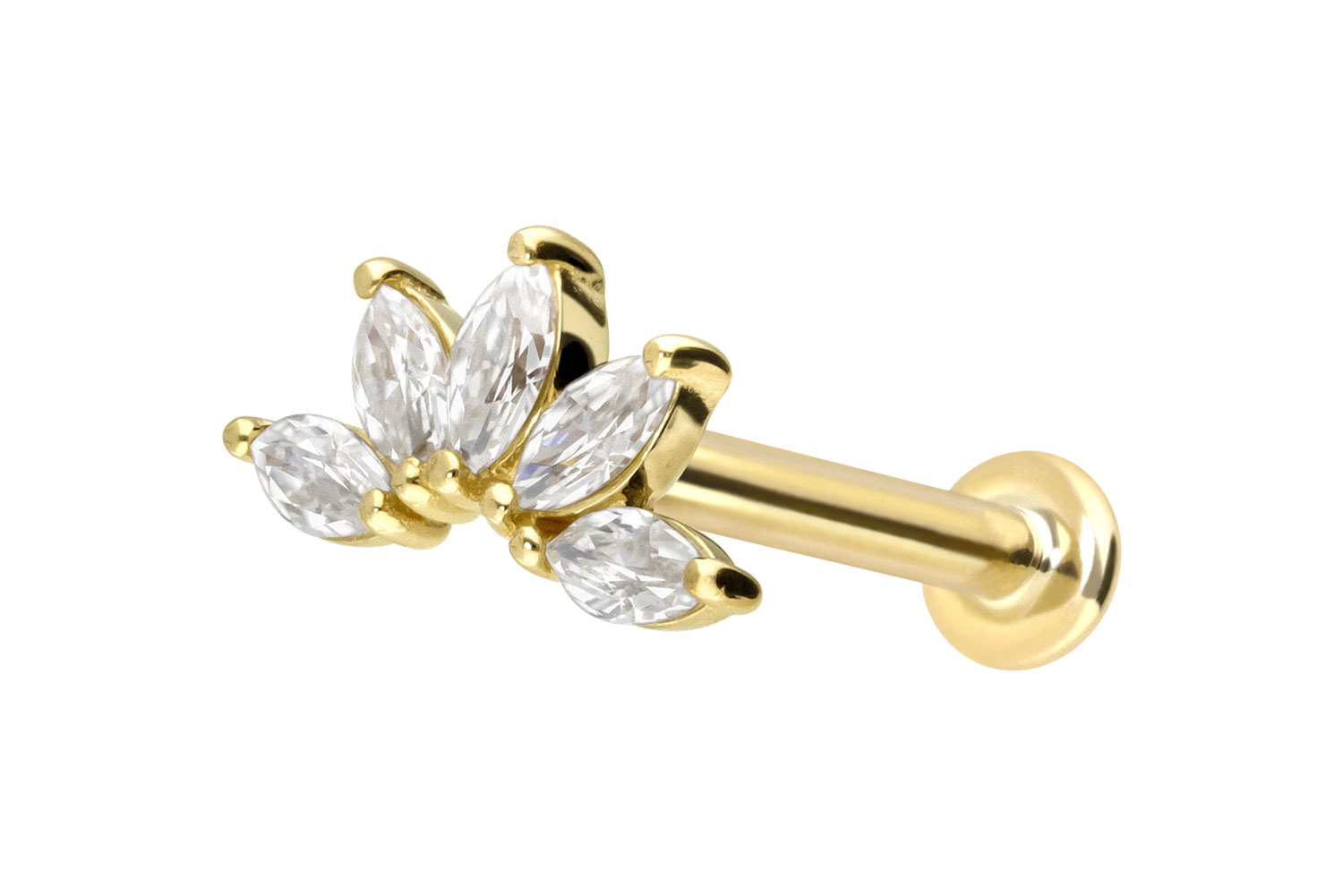 14 Karat Gold Labret Piercing mit Innengewinde MOISSANIT-LOTUSBLÜTE